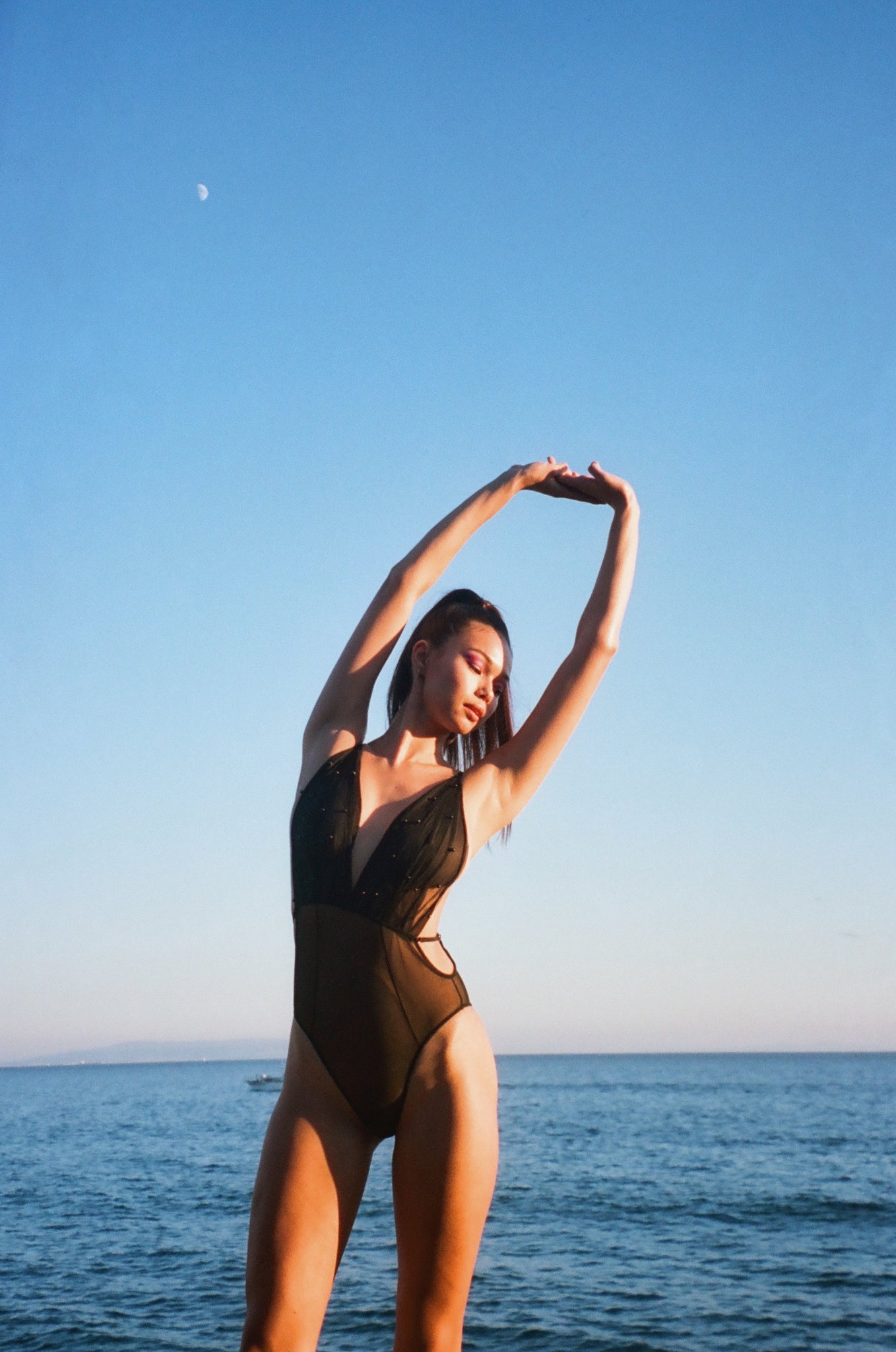 Ethel pearled tulle bodysuit in black