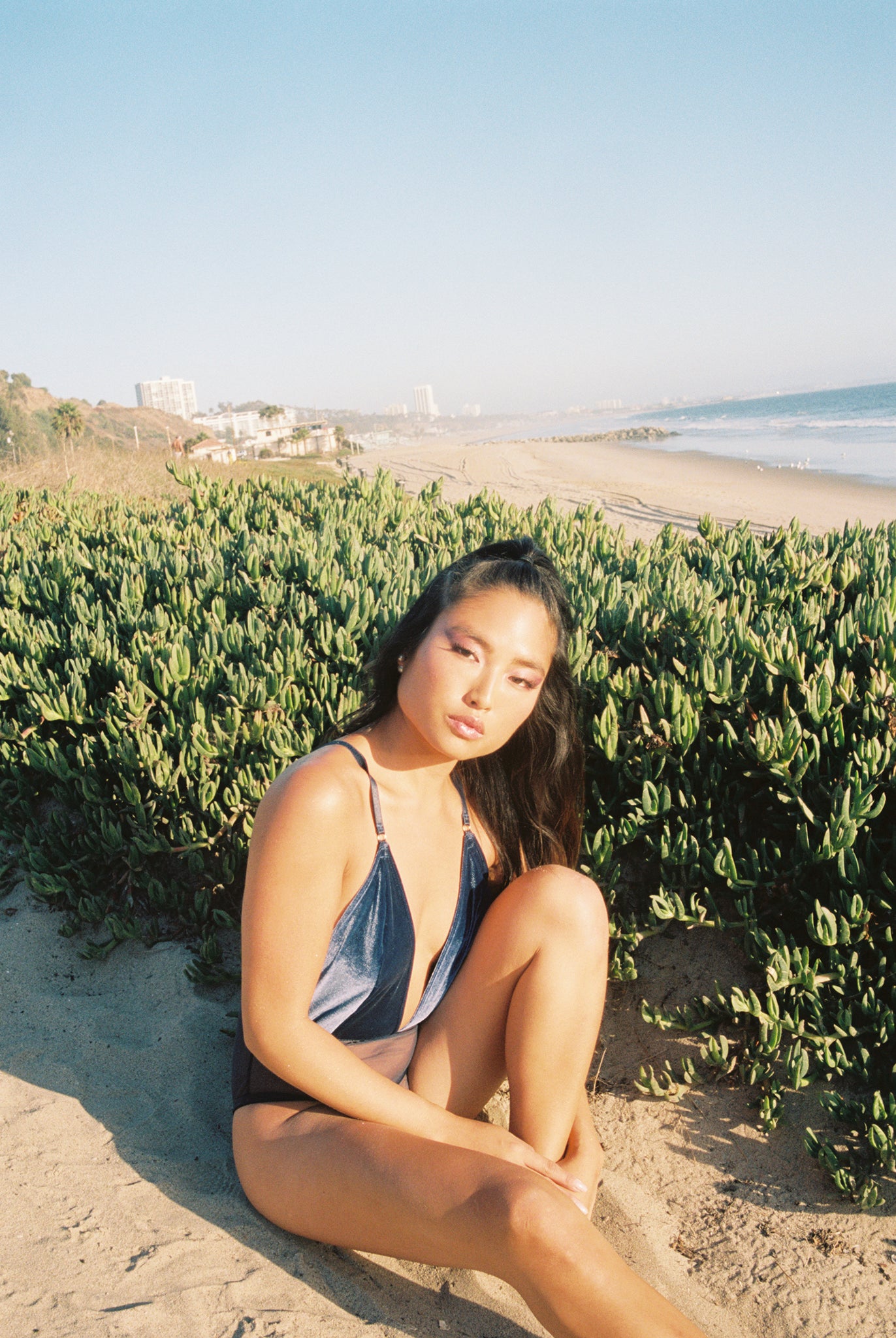 Alicia velvet & tulle bodysuit in sapphire blue