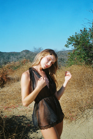 Liz pleated tulle playsuit in black